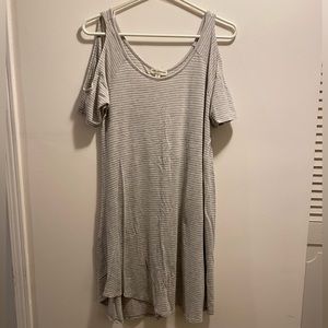 Zenana Outfitters Shoulder Cut-Out Striped Dress